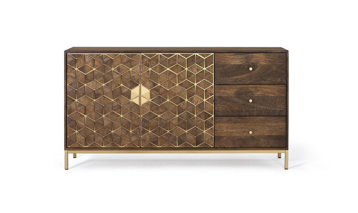SIDEBOARD aus Mangoholz und goldenen Details - Braun, Holz (40/77/145cm) - Giner y Colomer