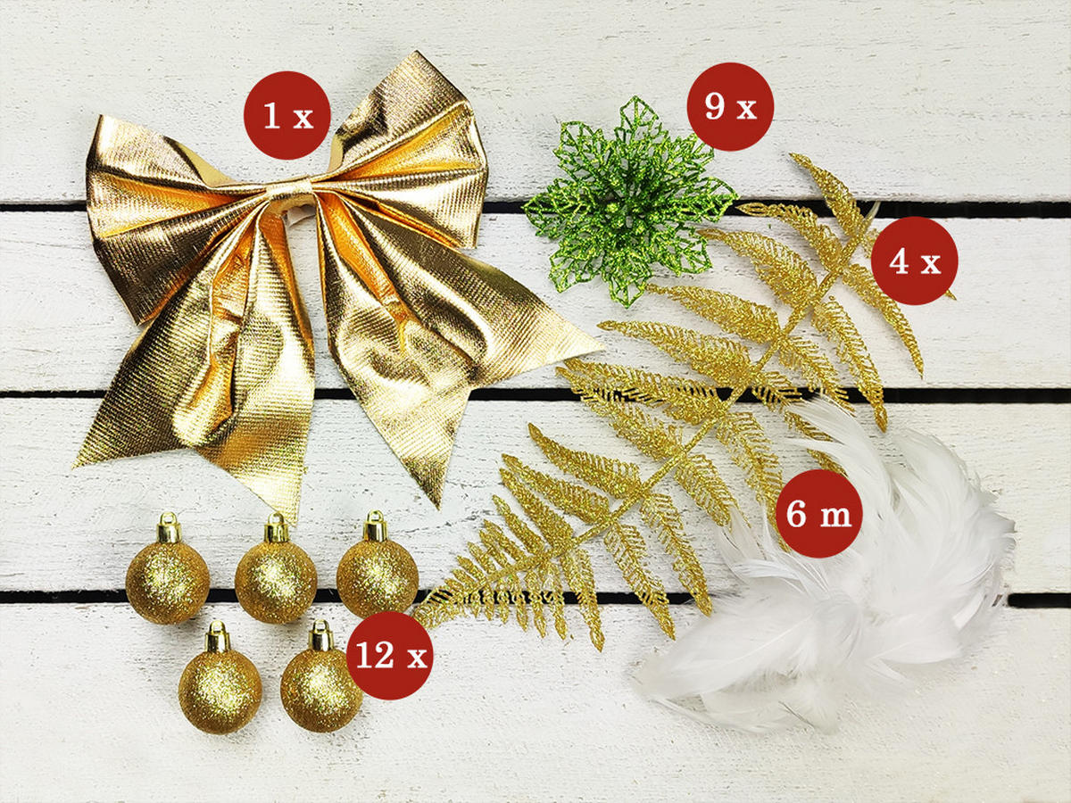 WEIHNACHTSBAUM künstlicher 60 cm – CHAMPAGNEHARMONIE, mit 27-teiligem Weihnachtsbaumschmuck, mit LED-Beleuchtung, inkl. Pflanztopf mit Jutesack - Champagner/Goldfarben, Kunststoff/Stein (40/60cm) - LAALU