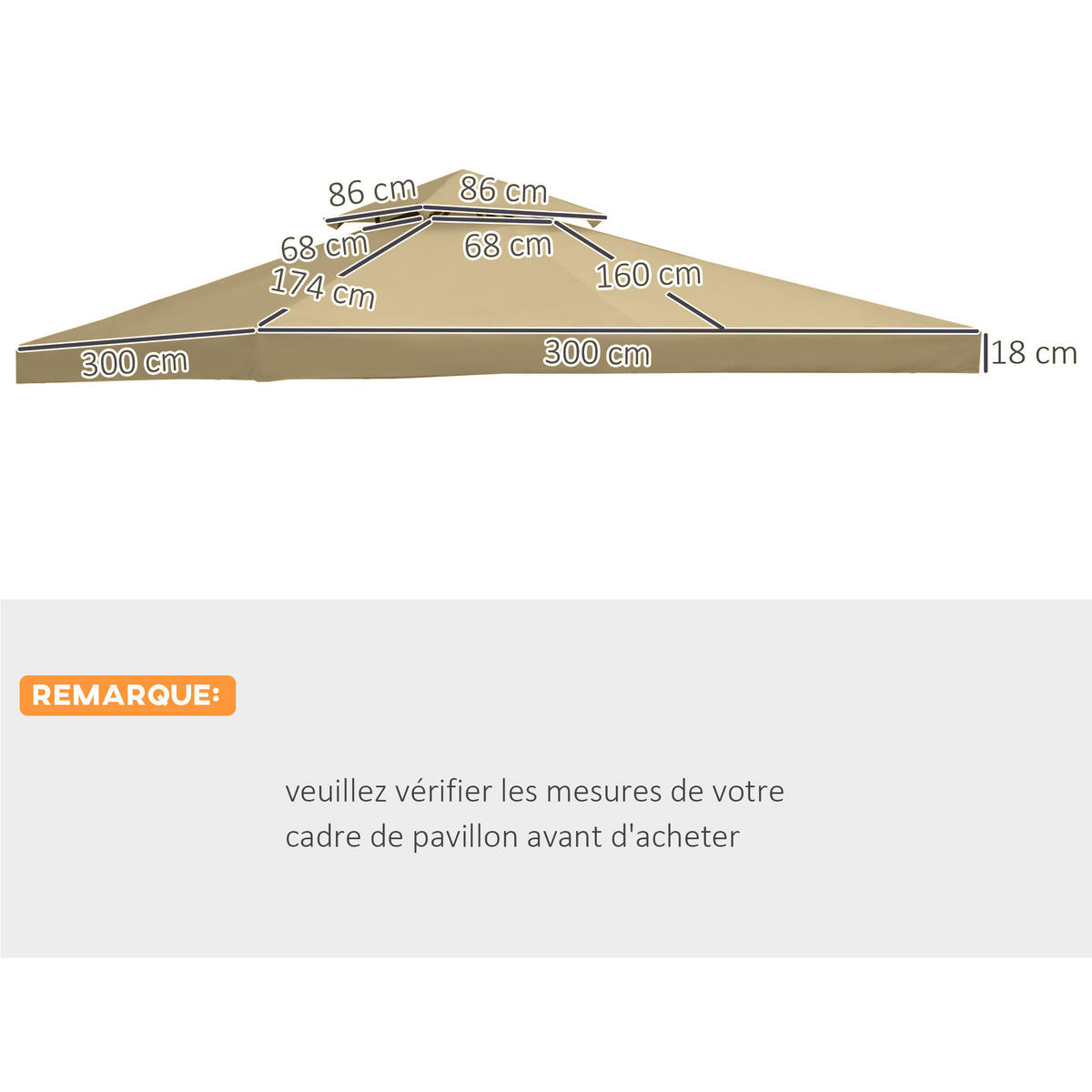 ERSATZDACH für Gartenpavillon DE-12550 3x3 m Beige - Beige, Textil (300/1/300cm) - ComfortXL