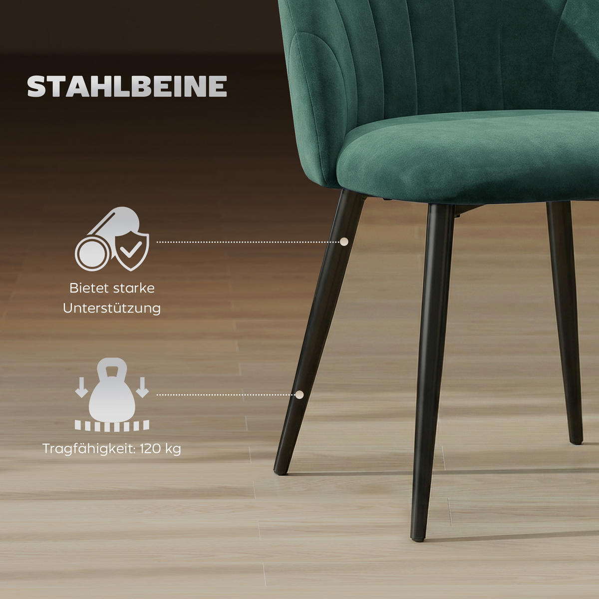 ESSZIMMERSTÜHLE 2ER-SET Dunkelgrün - Dunkelgrün/Schwarz, Textil/Metall (52/79/55cm) - HOMCOM