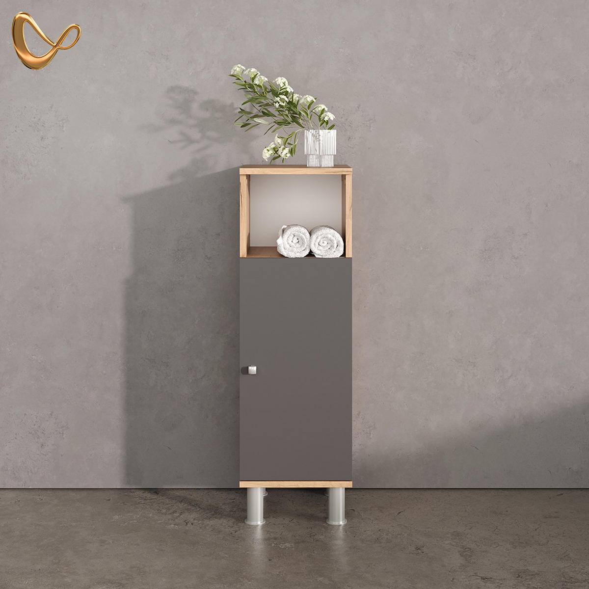MIDISCHRANK Fucino Eiche 30 x 95 cm - Eichefarben/Anthrazit, Holzwerkstoff (30/95/30cm) - Livinity®