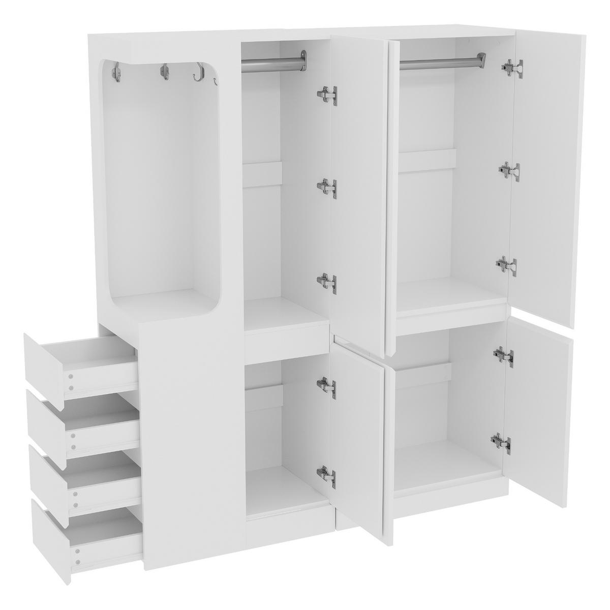 KLEIDERSCHRANK 140x40x170cm Schubladen Stauraum Weiß Links - Weiß, Holz (140/170/40cm) - FLIEKS