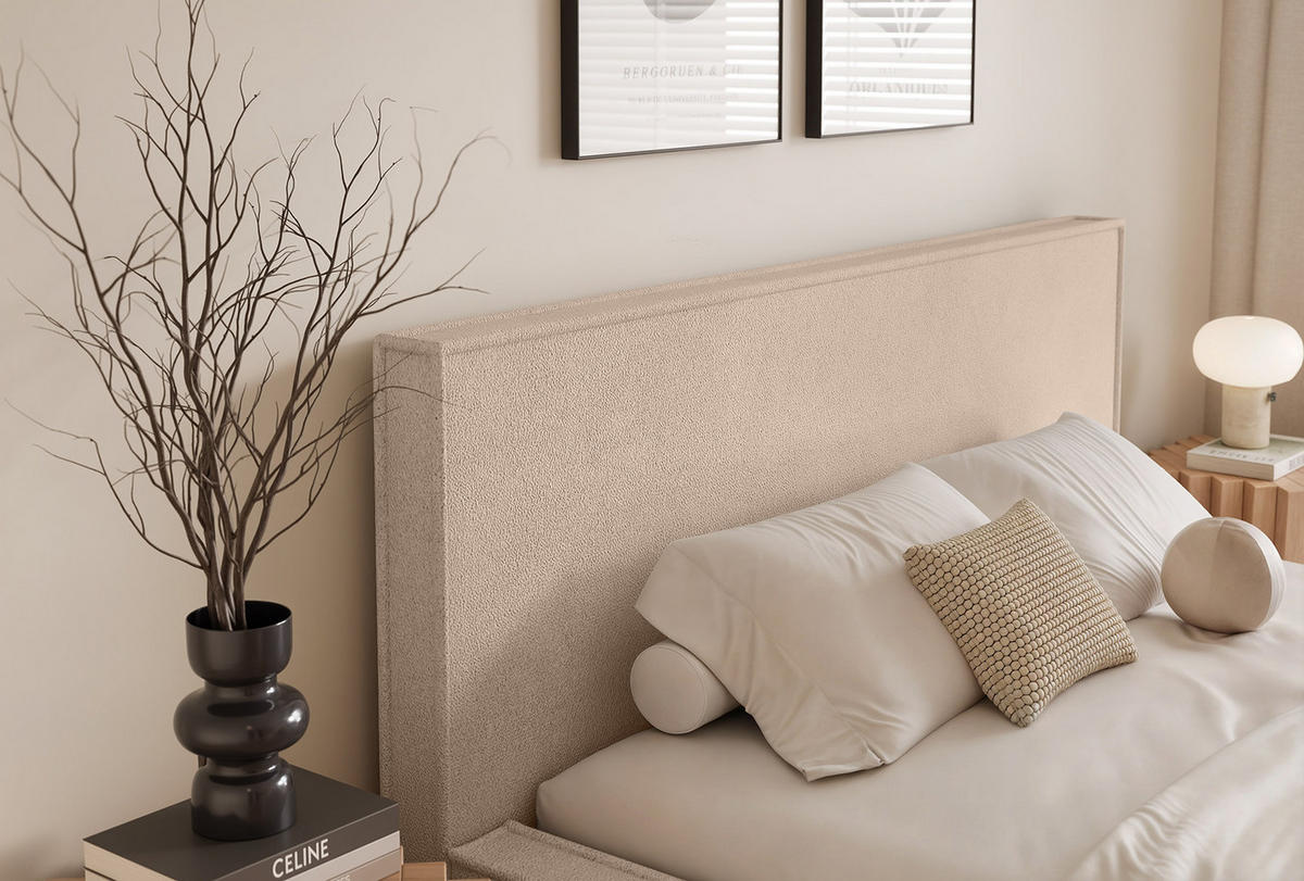 POLSTERBETT MENDOCINO LIGHT 180x200 cm, Sandbraun - Greige, Textil - Fedve