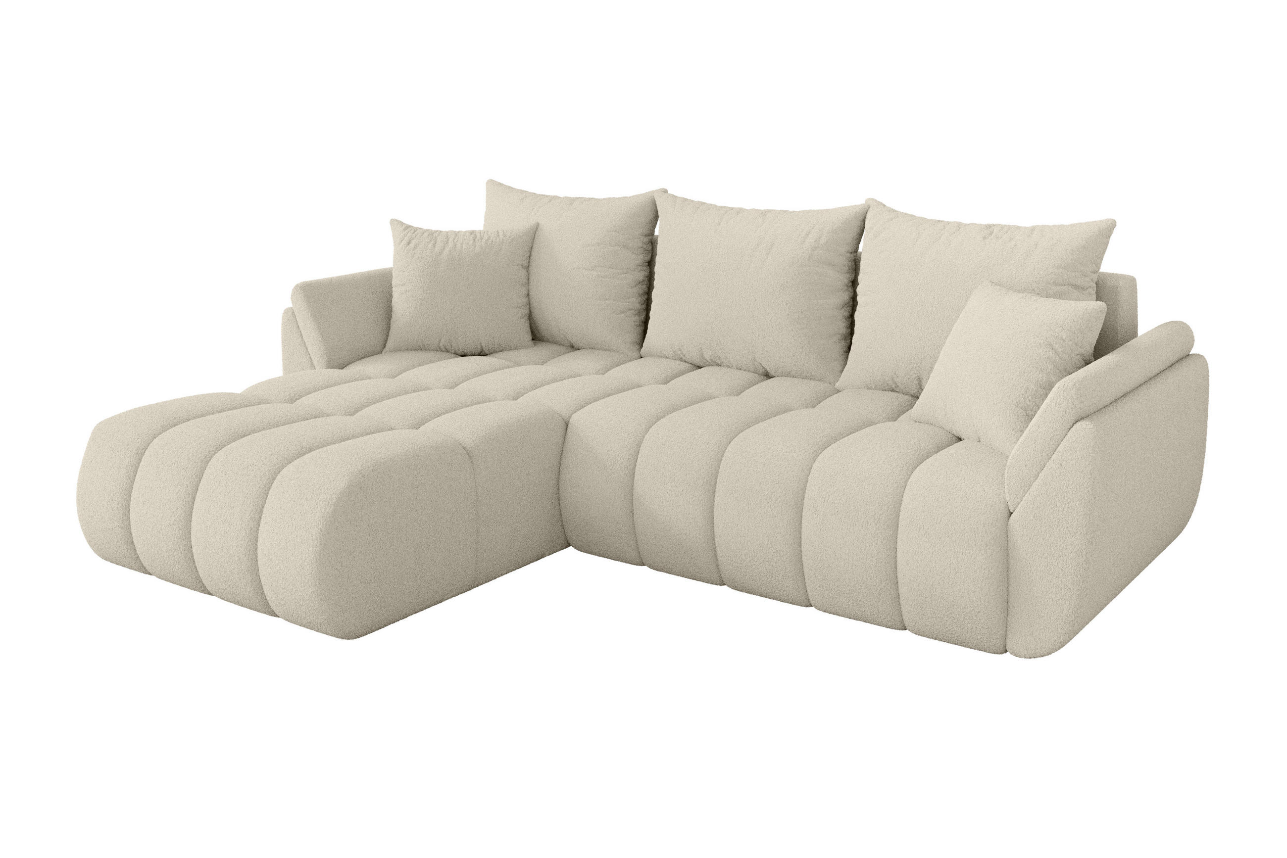 ECKSOFA mit Schlaffunktion Ottomane Links TOKO-L-v1 277x194x86 Beige Bouclé - Sandfarben/Beige, Holzwerkstoff/Kunststoff (277/194cm) - ALTDECOR