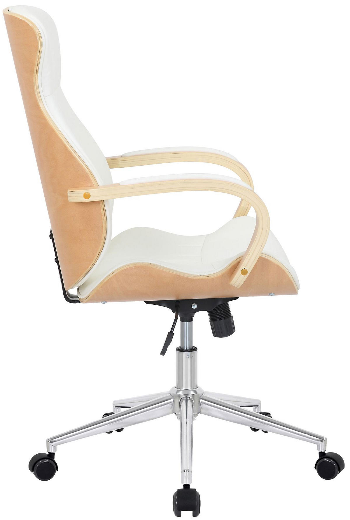 DREHSTUHL Lederlook Natura/Weiß - Chromfarben/Eukalyptusholzfarben, Textil/Metall (63/100/68cm) - CLP