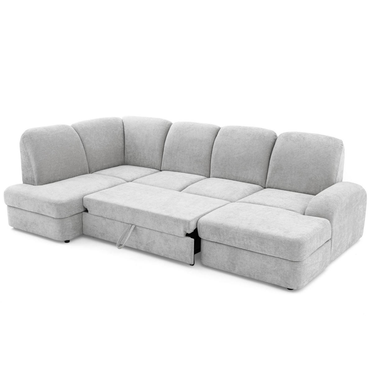 ECKSOFA VIBE U Links mit Schlaffunktion 129x263 Chenille Hellgrau - Hellgrau/Schwarz, Holz/Kunststoff (280/102/186cm) - Muffo
