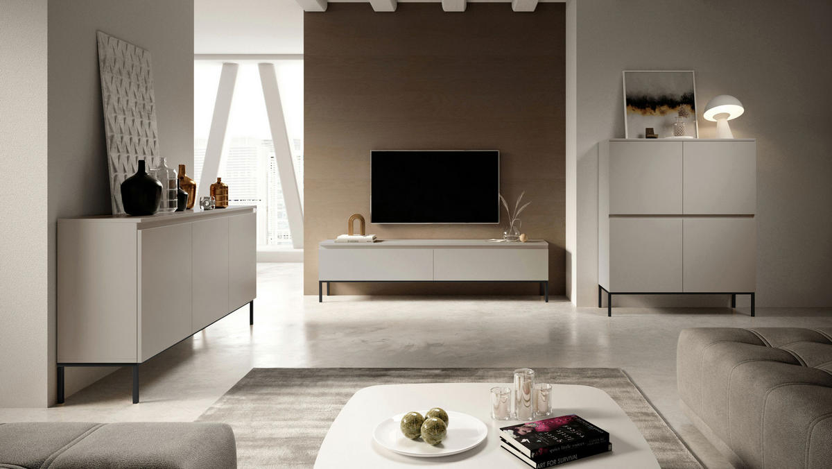 TV-LOWBOARD Bemmi Beige mit schwarzem Metallgestell 150 cm - Beige/Schwarz, Holzwerkstoff/Metall (150/46/32cm) - Selsey