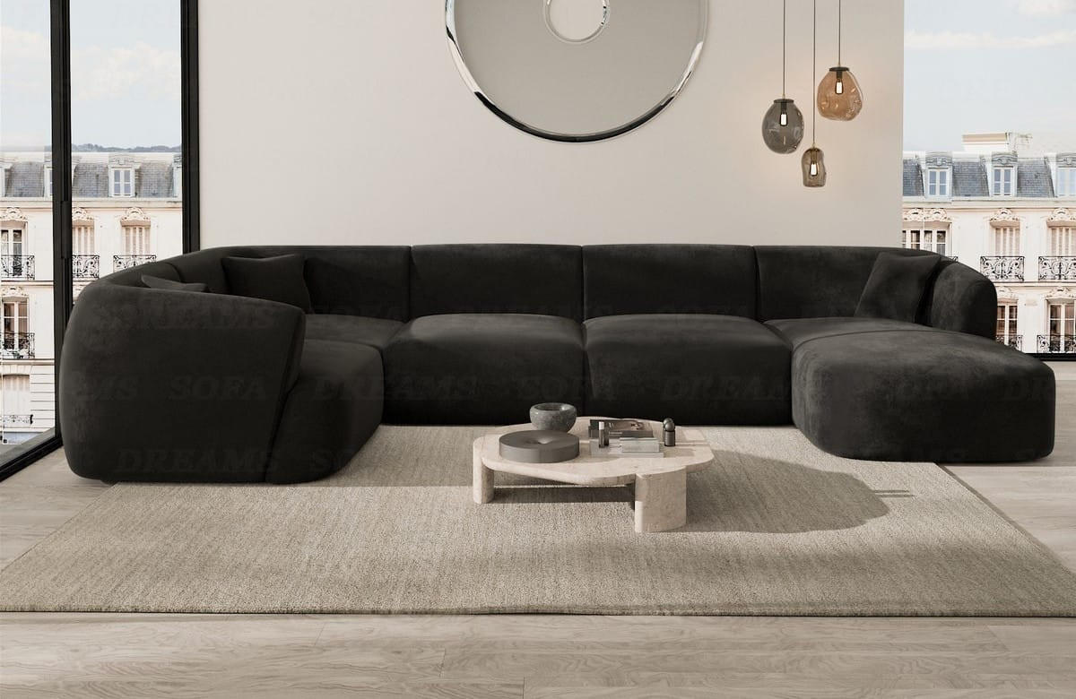 WOHNLANDSCHAFT Azura Schwarz Samtstoff - Schwarz, Kunststoff (325/78/177cm)