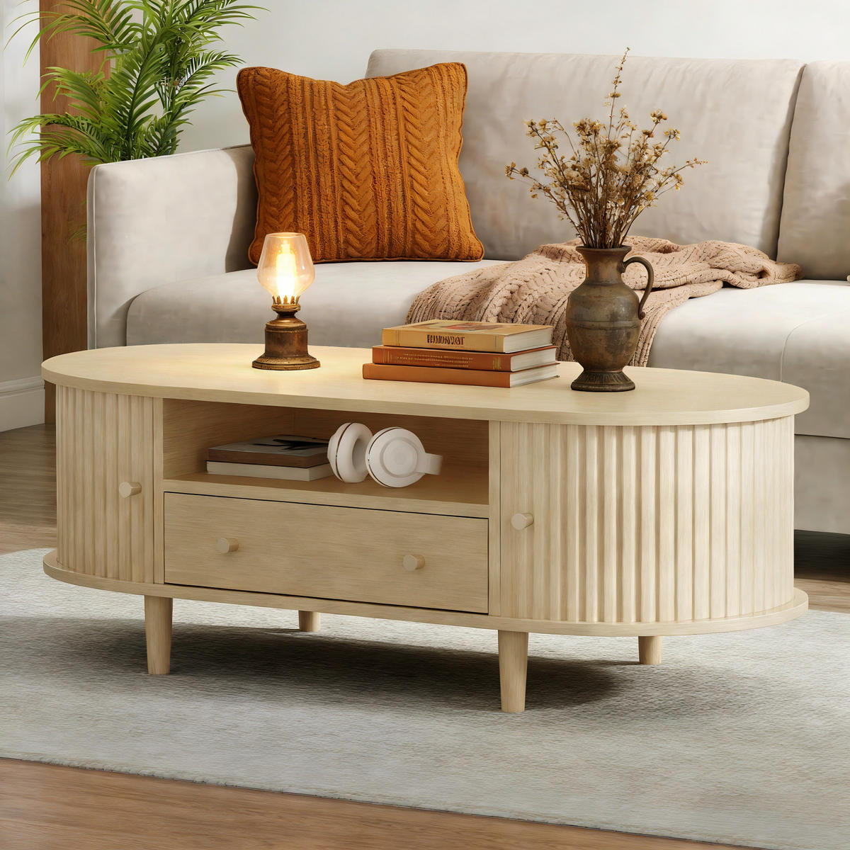 COUCHTISCH 100x50x36 cm mit Schublade und Offenem Lagerraum, Holz - Eichefarben, Holzwerkstoff (100/50/36cm) - FLIEKS