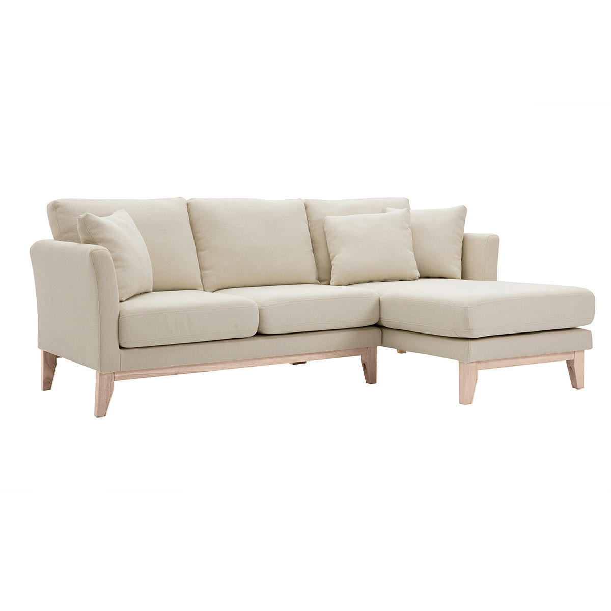 ECKSOFA Rechts 4-Sitzer Stoff Beige Abnehmbar Holz OSLO - Beige, Textil (130/192cm) - Miliboo