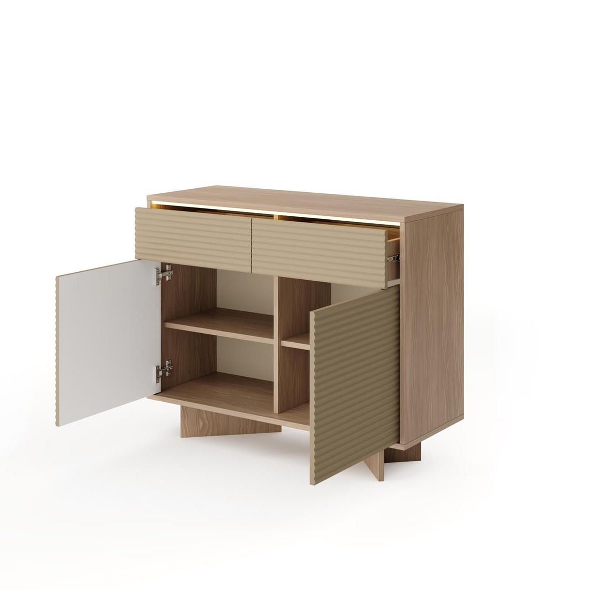 KOMMODE DEMI Cappuccino, Kommode mit Schubladen und LED-Beleuchtung - Cappuccino, Holzwerkstoff (104/84/40cm) - Bettso