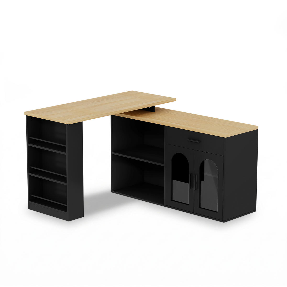 KÜCHENINSEL DE-41415 136/50/78 cm, 360° Drehtisch und Schublade Schwarz - Schwarz, Holzwerkstoff (136/78/50cm) - ComfortXL
