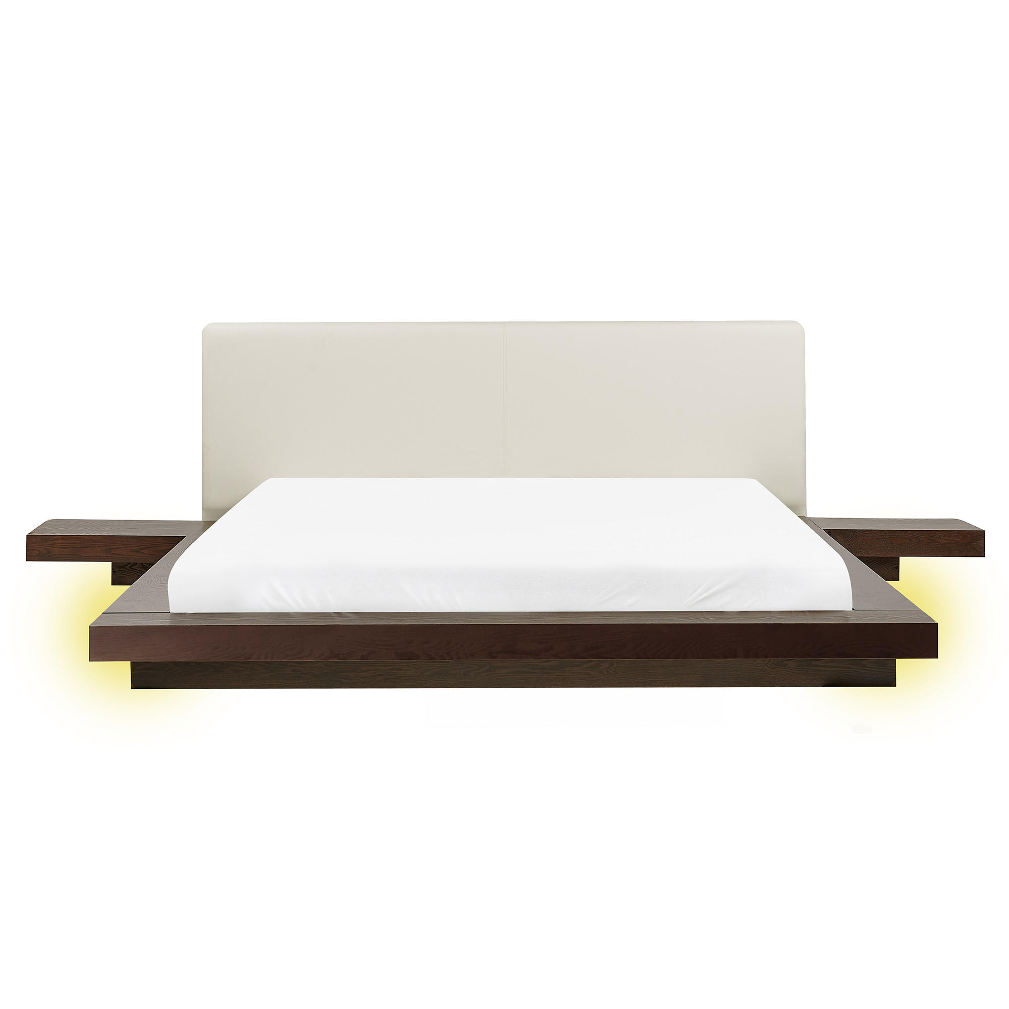 BETT mit LED 160x200 cm Dunkler Holzfarbton Zen - Dunkelbraun, Holzwerkstoff (160/200cm) - Beliani