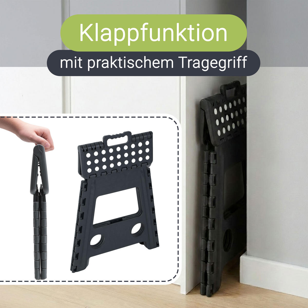 KLAPPHOCKER, 29x22x39 cm, 100% Kunststoff - Schwarz, Kunststoff (29/39/22cm) - Zollner