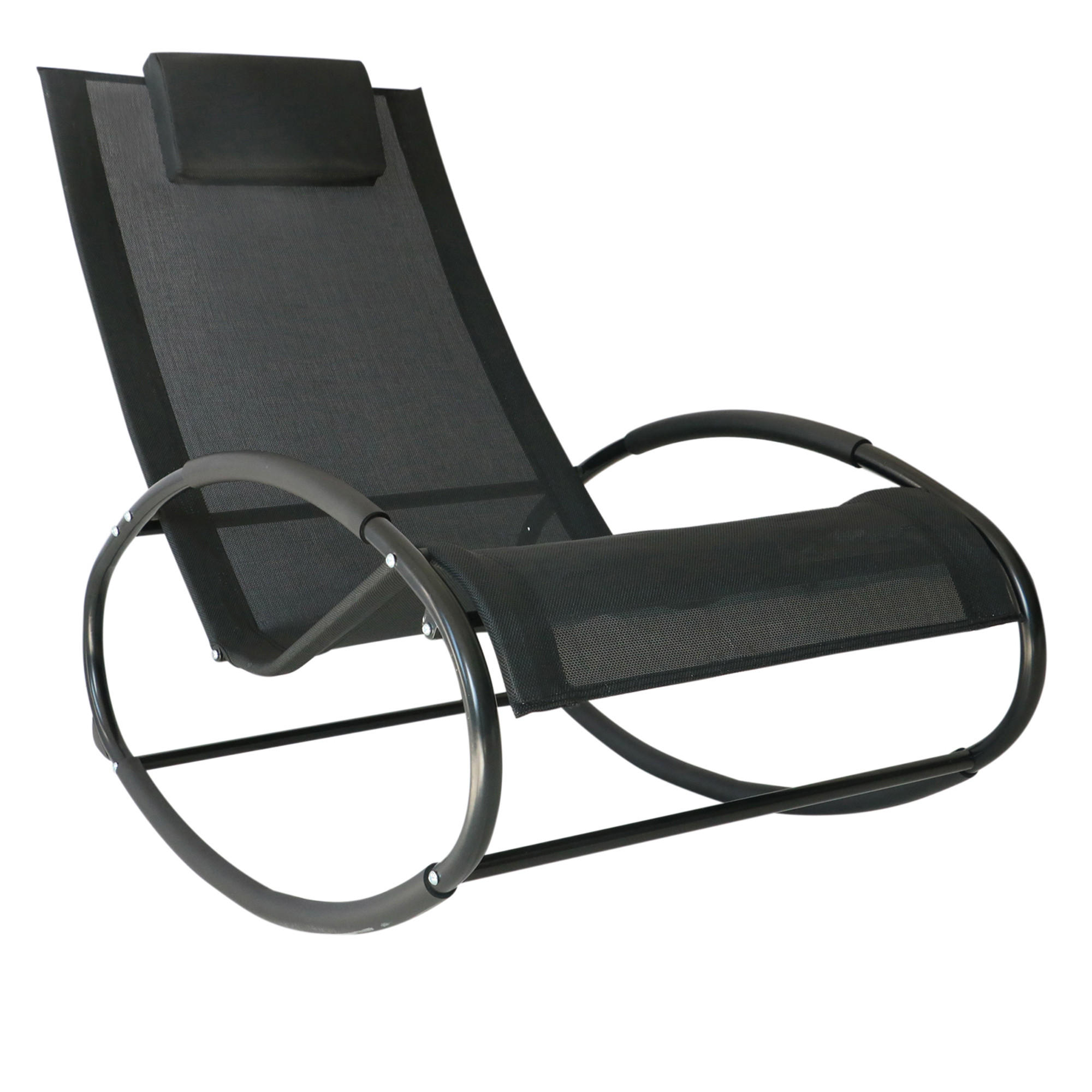 Outsunny HOUPACÍ lehátko s polštářem, textil + kov, 105 x 62 x 88 cm, černé