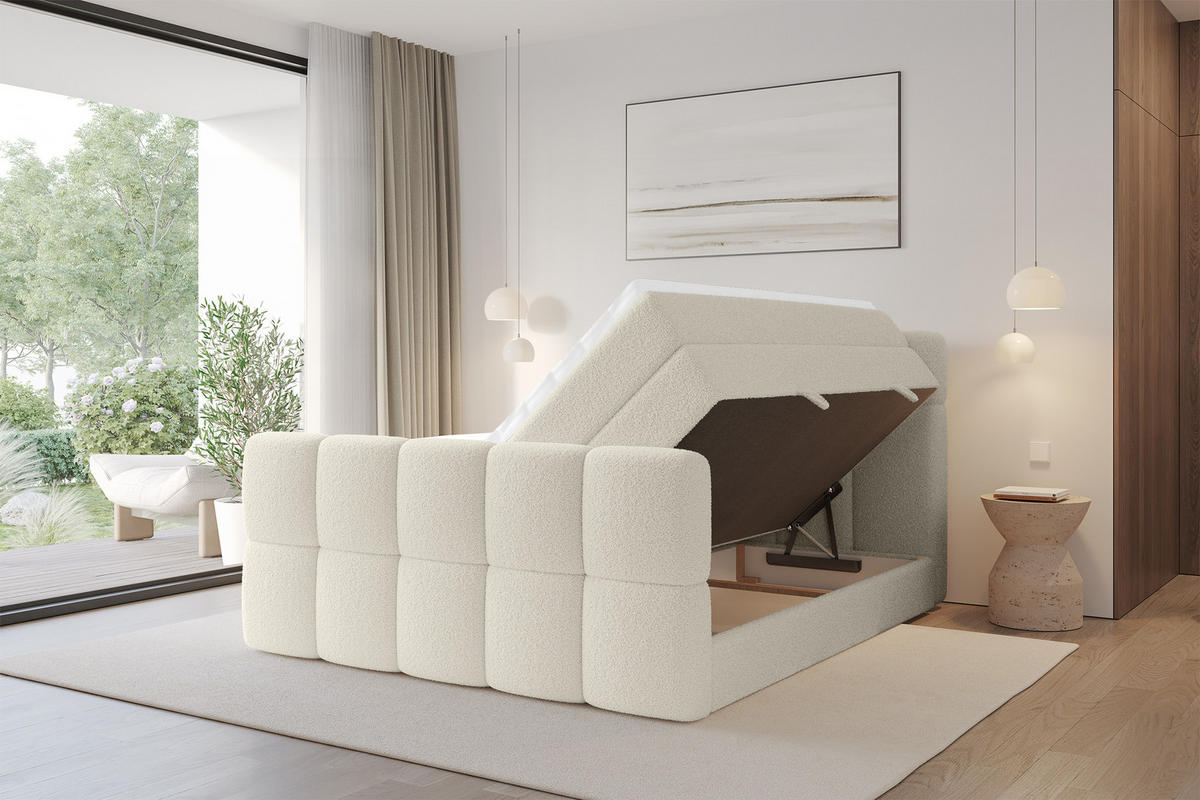 BOXBETT mit Matratze H3/H4 - FAMA-Z KING - 160x200 cm Beige Quelle - Sandfarben, Holzwerkstoff (160/200cm) - ALTDECOR