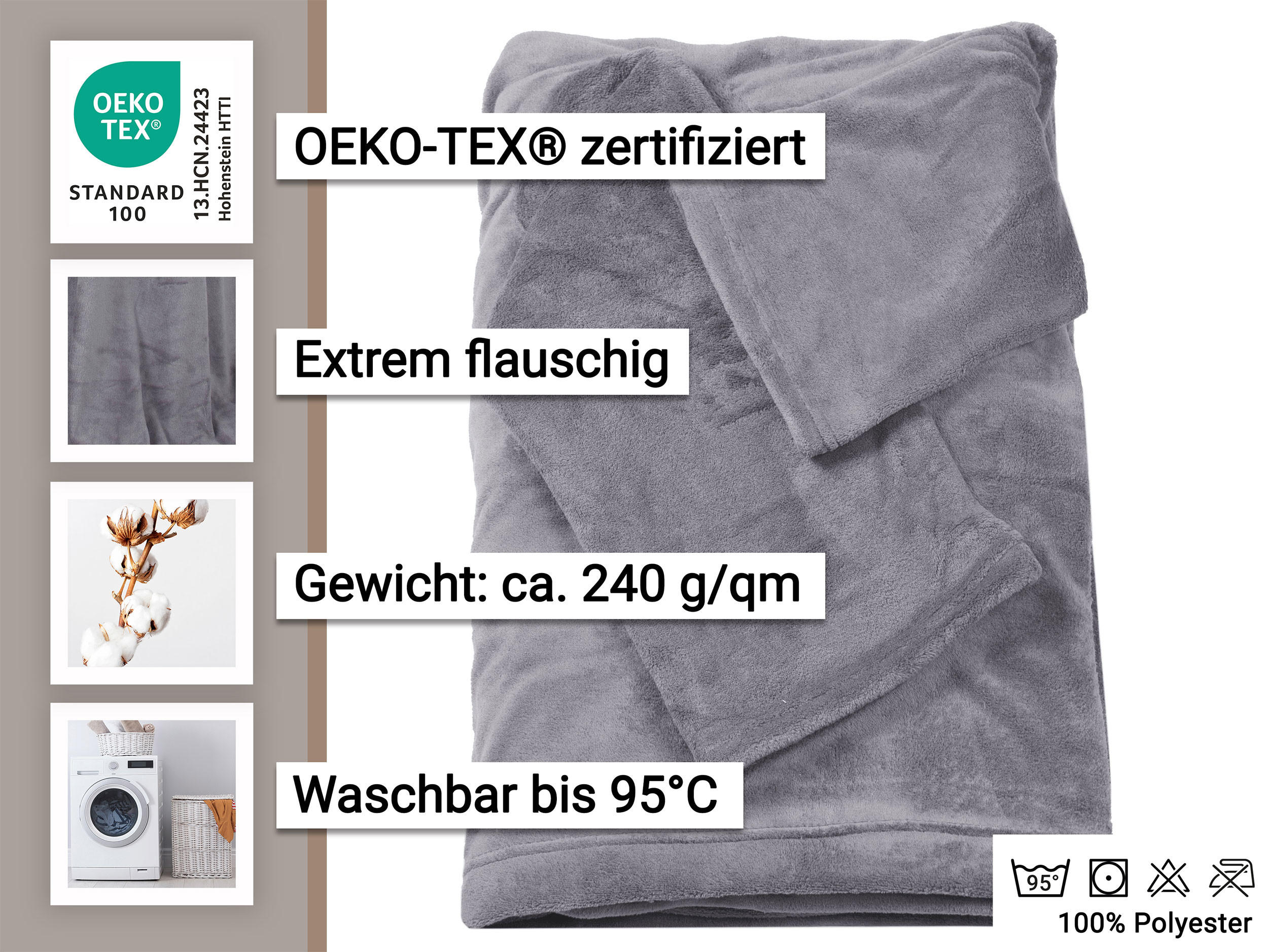 KUSCHELDECKE, 170x200 cm, 100% Polyester, Grau - Taupe, Textil (170/200cm) - Zollner
