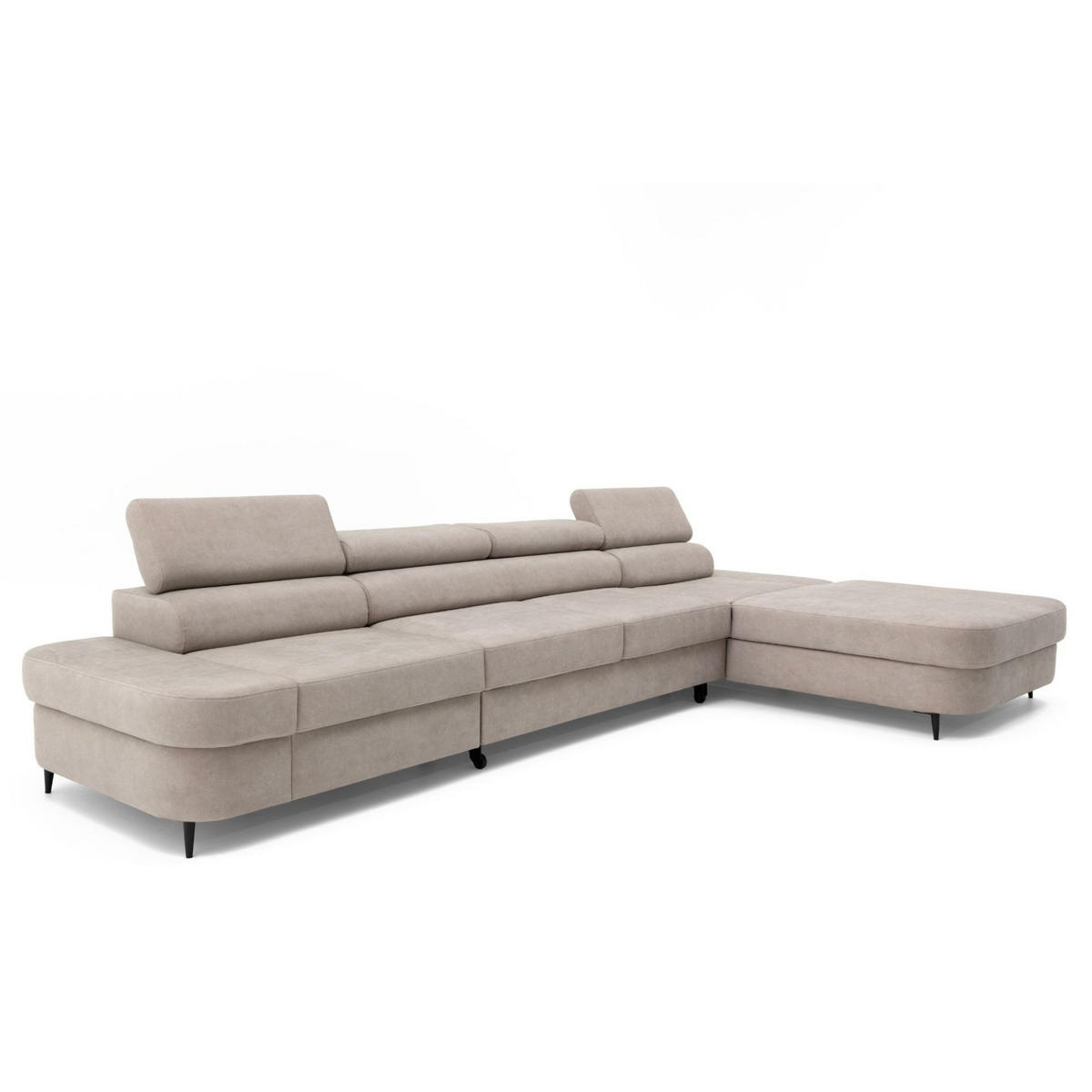 ECKSOFA JAZZ MAXI Rechts mit Schlaffunktion 125x195 Velours Beige - Beige/Schwarz, Holz/Textil (203/350cm) - Muffo