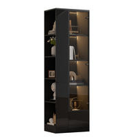 VITRINE 50x35x160 cm Schwarz mit LED und Glastür - Schwarz, Holzwerkstoff (50/160/35cm) - FLIEKS