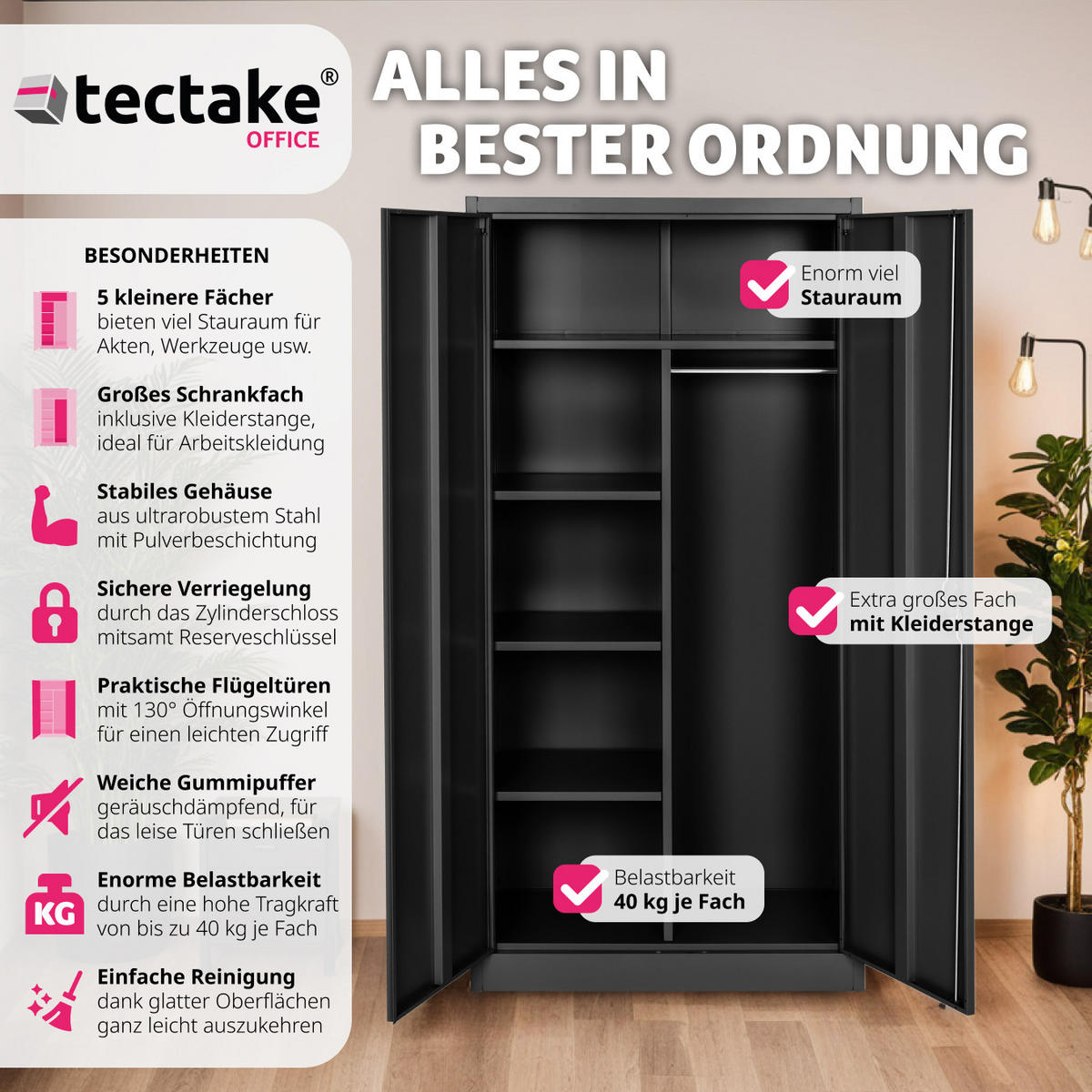 SPIND ,180 x 80 x 40 cm,schwarz - Schwarz, Metall (40/180/80cm) - tectake