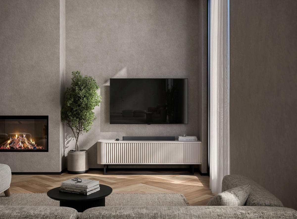 TV STOLÍK Aurora kašmírový matný 140 cm s kovovým rámom - čierna/kašmírová, kov/kompozitné drevo (140/44/35cm) - Meble Lindner