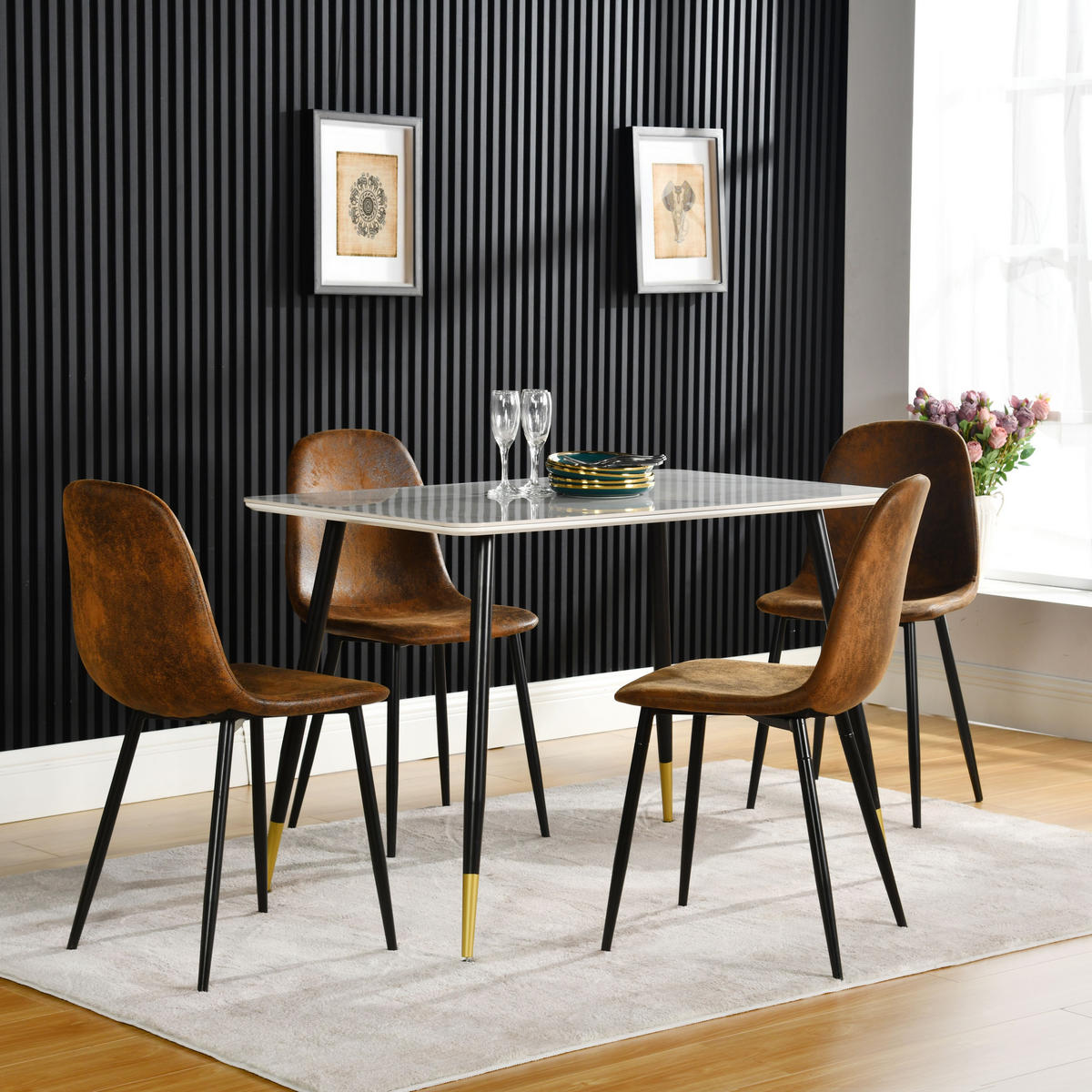 ESSTISCH SET weiß und braun - Braun/Weiß, Holzwerkstoff/Metall (70/75/110cm) - Urban Meuble