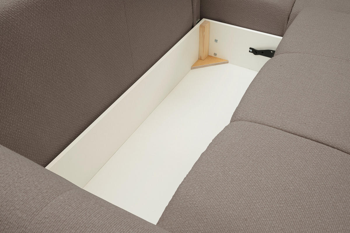 ECKSOFA MODA E Braun Geflochtener Stoff mit Schlaffunktion - Braun, Holz (257/177cm) - MASSENO