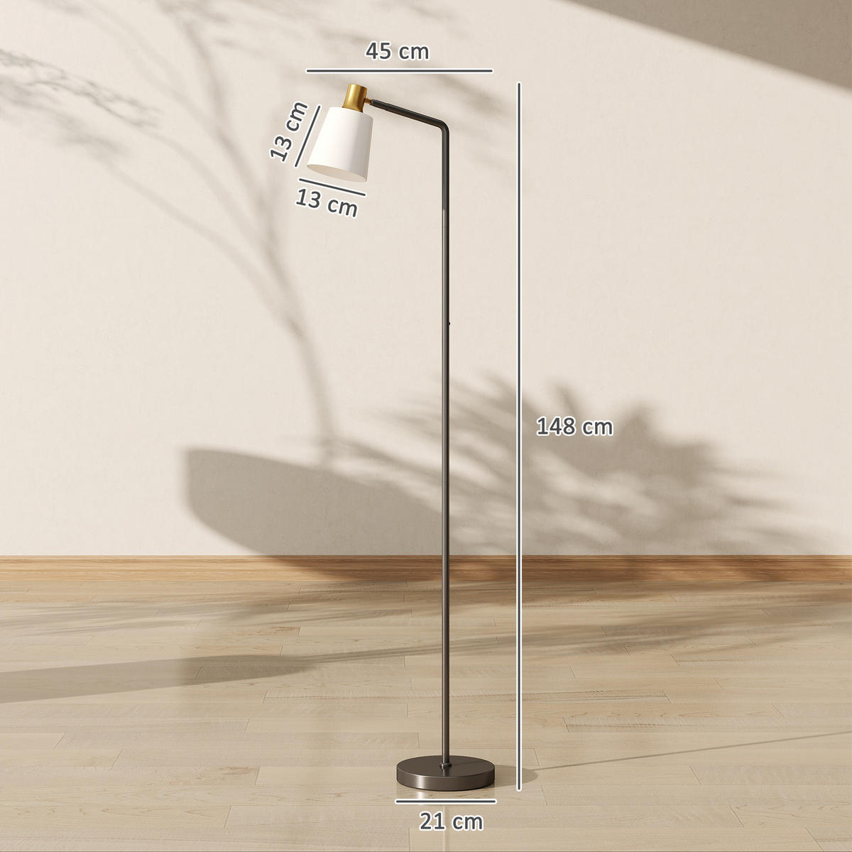 STEHLAMPE LED mit 350° drehbar Kopf Schwarz - Schwarz, Metall (45/21/148cm) - HOMCOM
