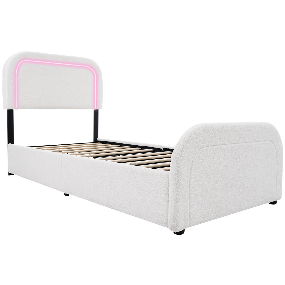 POLSTERBETT 90/200 cm aus Sherpa mit LED, USB-C und 2 Schubladen Weiß - Weiß, Fell (90/200cm) - Modenvie