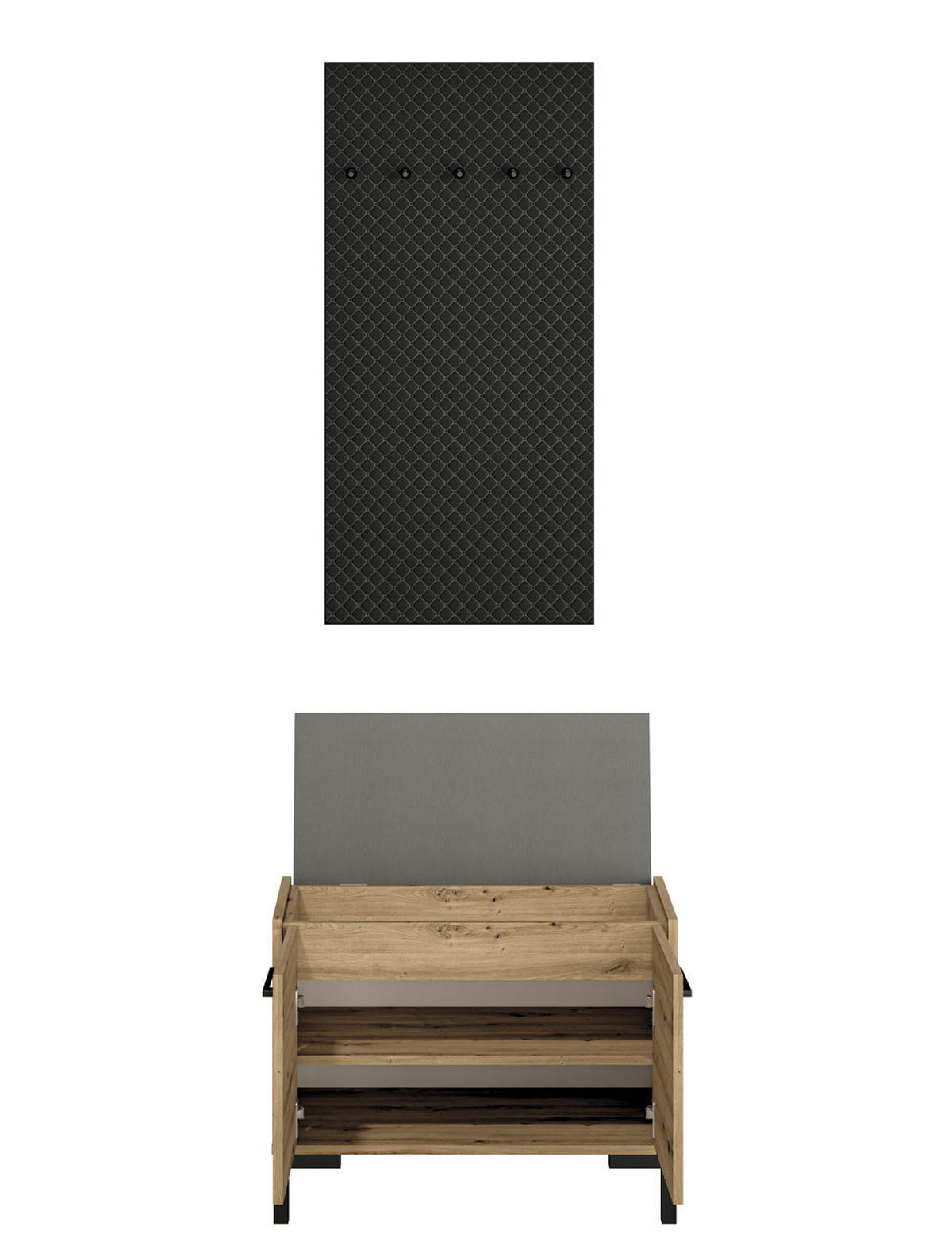GARDEROBE 2-teilig Nevio Artisan Eiche / schwarz 2-teilig - Eichefarben/Schwarz, Holz/Holzwerkstoff (70/200/34cm) - Feldmann-Wohnen