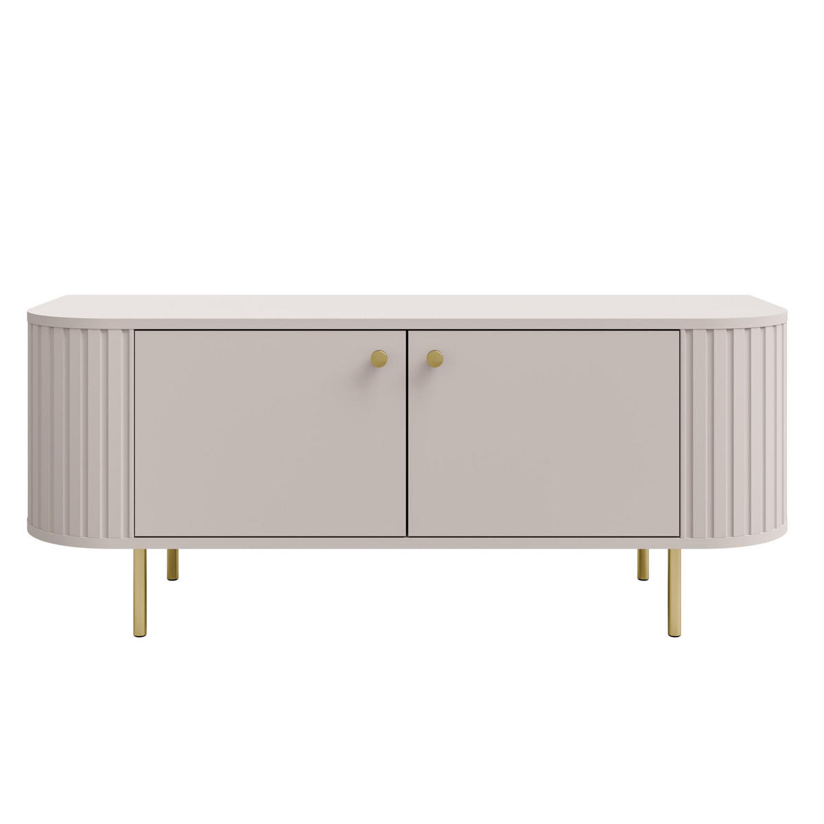 LOWBOARD Halay Beige, 2 Türen Moderne Rillenstruktur 123 cm, mit runden Kanten - Beige/Goldfarben, Holzwerkstoff/Metall (123/50/42.3cm) - AX Living