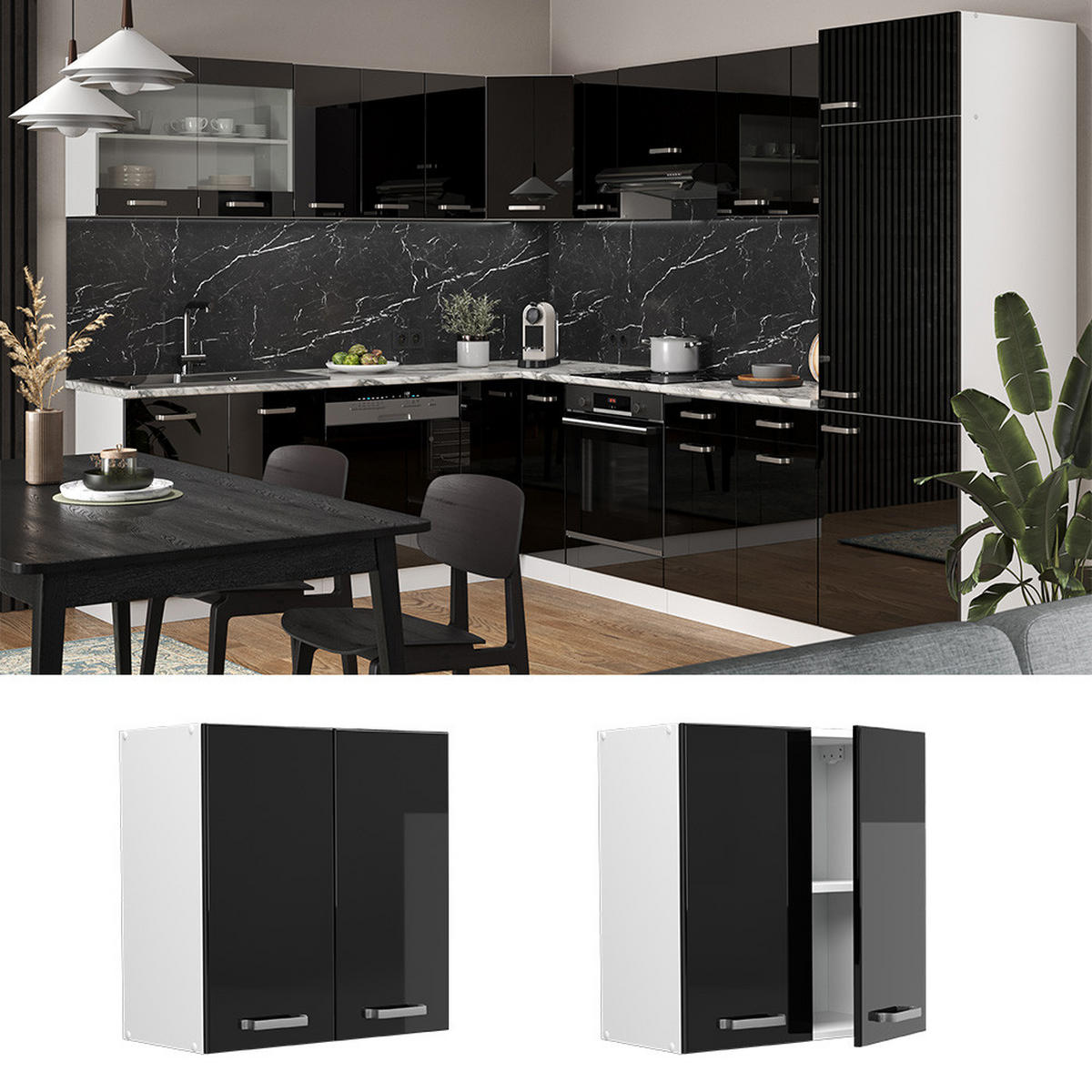 HÄNGESCHRANK R-Line Schwarz Hochglanz 60 cm - Schwarz Hochglanz/Schwarz, Holzwerkstoff (60/60/31cm) - Vicco