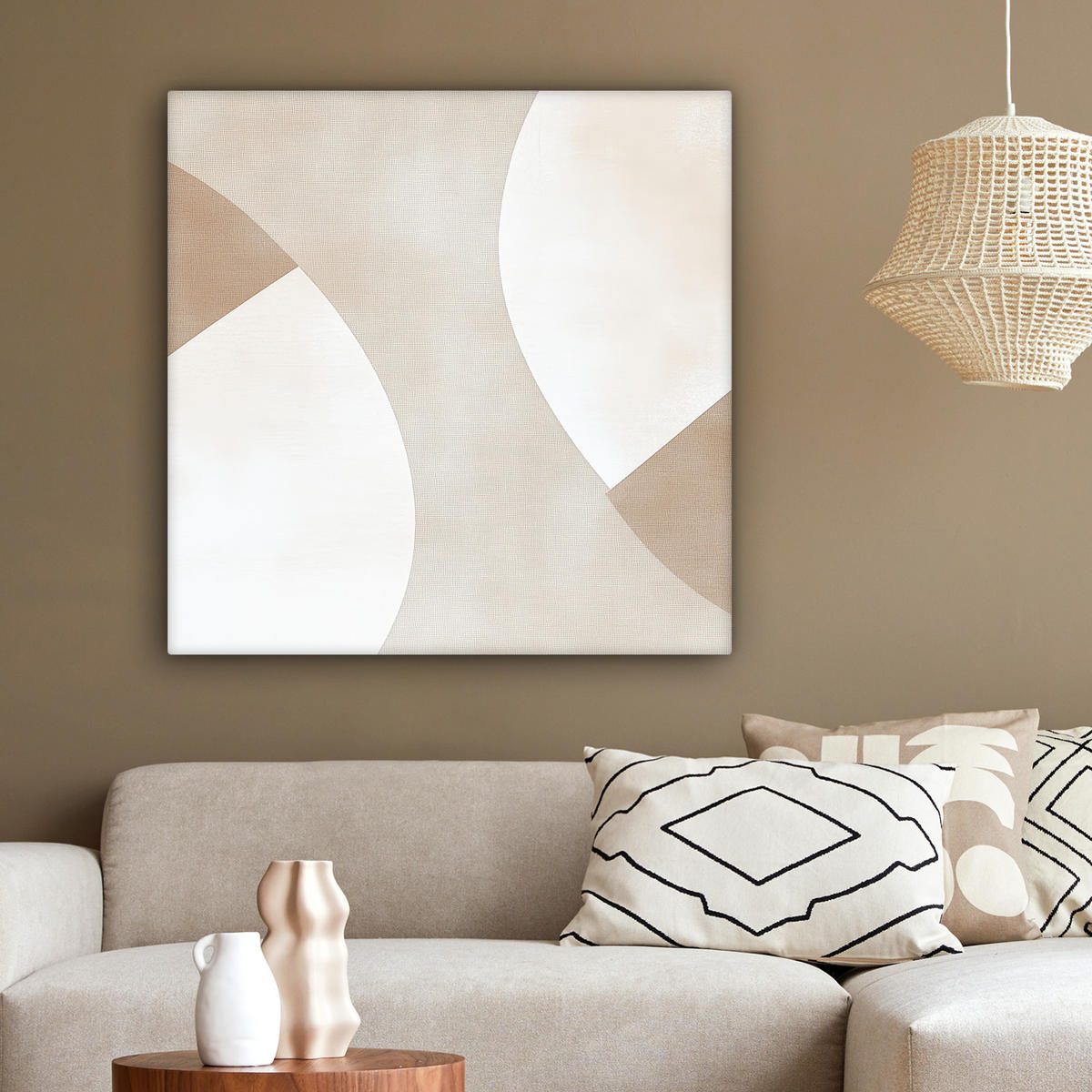 LEINWANDBILD Braun - Japandi - Abstrakt 90x90 cm - Sandfarben, Textil (90/90cm) - MuchoWow