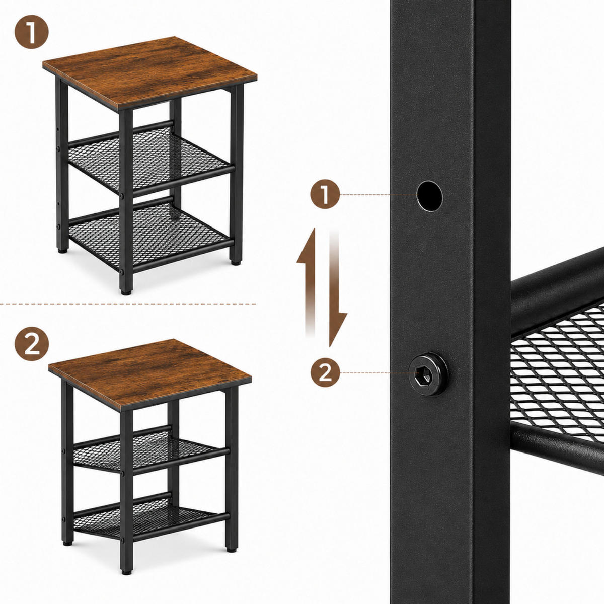 BEISTELLTISCH Metall MDF Schwarz Dunkelbraun mit 2 Metallgitterablagen 40x40x55 cm - Dunkelbraun/Schwarz, Holzwerkstoff/Metall (40/40/55cm) - Begryf