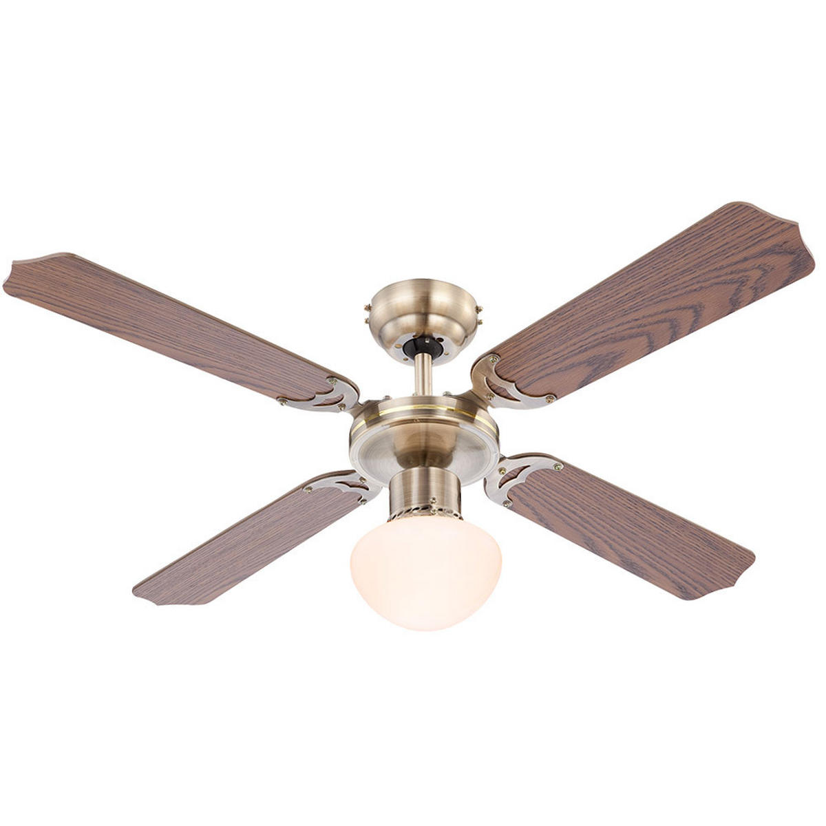 LED DECKENVENTILATOR Messing Opal - Messingfarben, Glas (106.6/52/41.5cm) - Globo Lighting