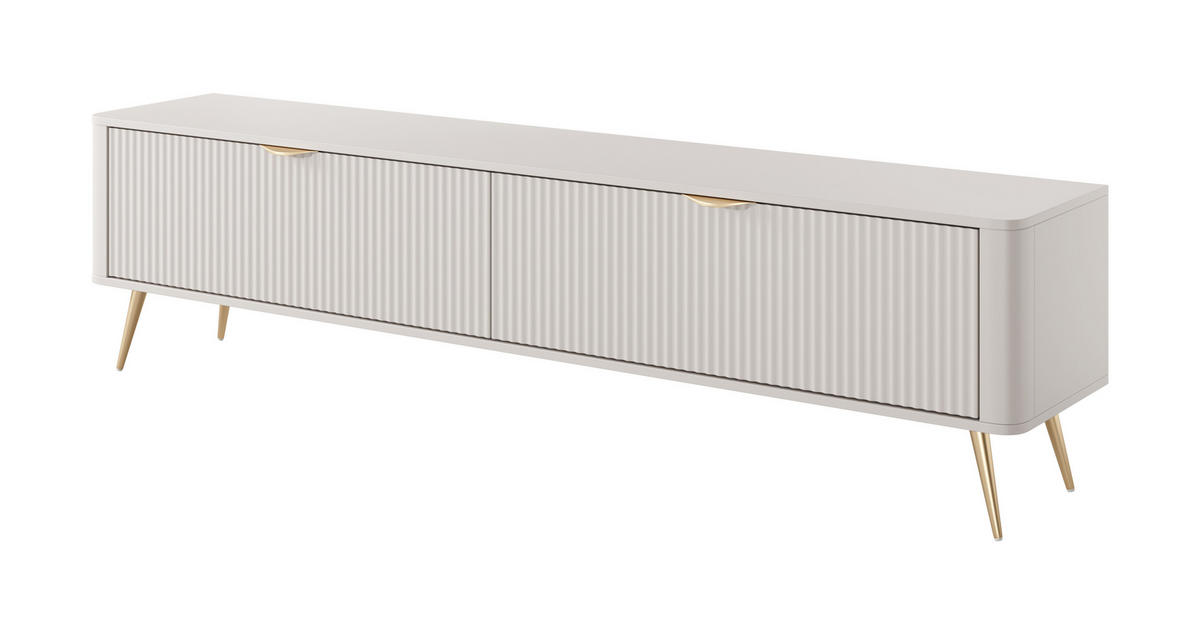 LOWBOARD Vespasia 2T Beige 200/51,2/38 cm – Geriffelten Fronten - Beige/Goldfarben, Holzwerkstoff/Metall (200/51.2/38cm) - AX Living