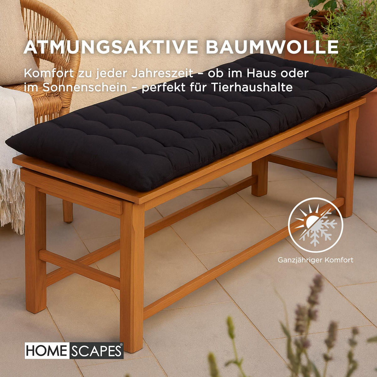 BANKAUFLAGE 3-Sitzer schwarz 143/48/5 cm - Schwarz, Textil (143/48/5cm) - Homescapes