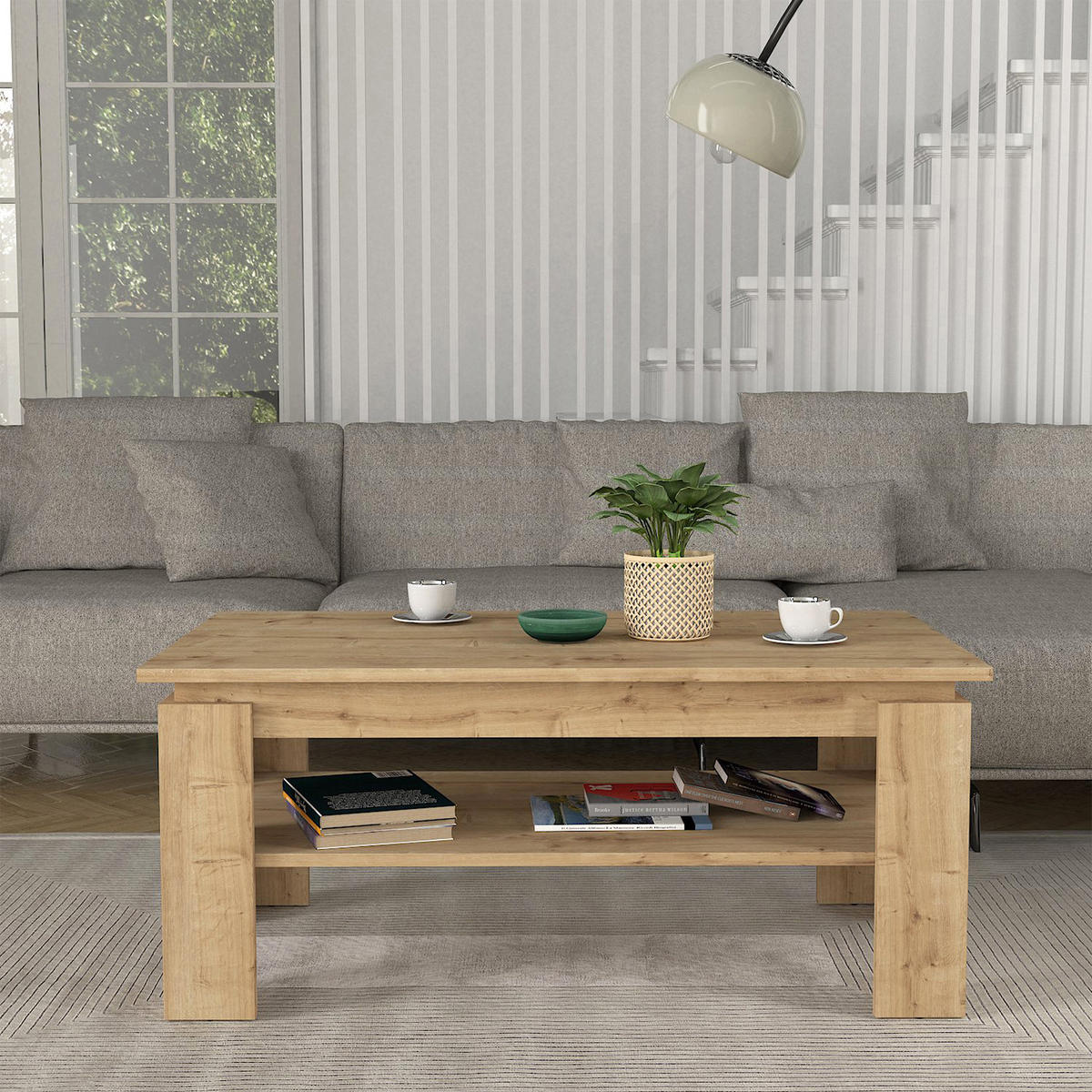 COUCHTISCH Krirdfjos 110/60/47 cm - Eichefarben, Holzwerkstoff (60/110/47cm) - [en.casa]