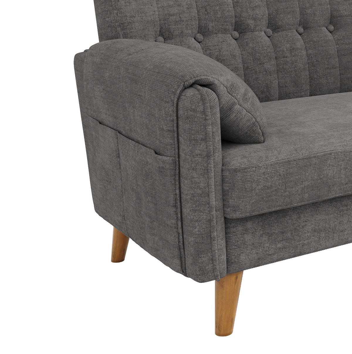 SOFA 161,5/79/83,5 cm in Hellgrau mit Chenillebezug und Seitentaschen - Hellgrau, Textil (79/83.5/161.5cm) - Flora Grace