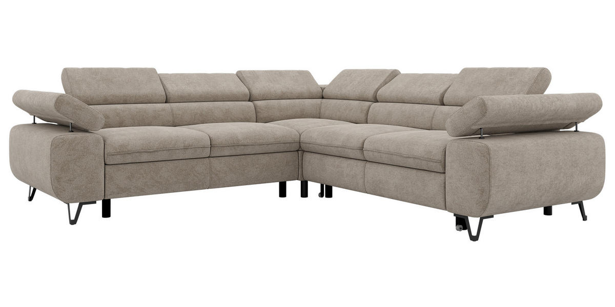 ECKSOFA QUADRO L - Greige Stukture - Links Seite - Greige/Schwarz, Textil/Metall (269/269cm) - MKS