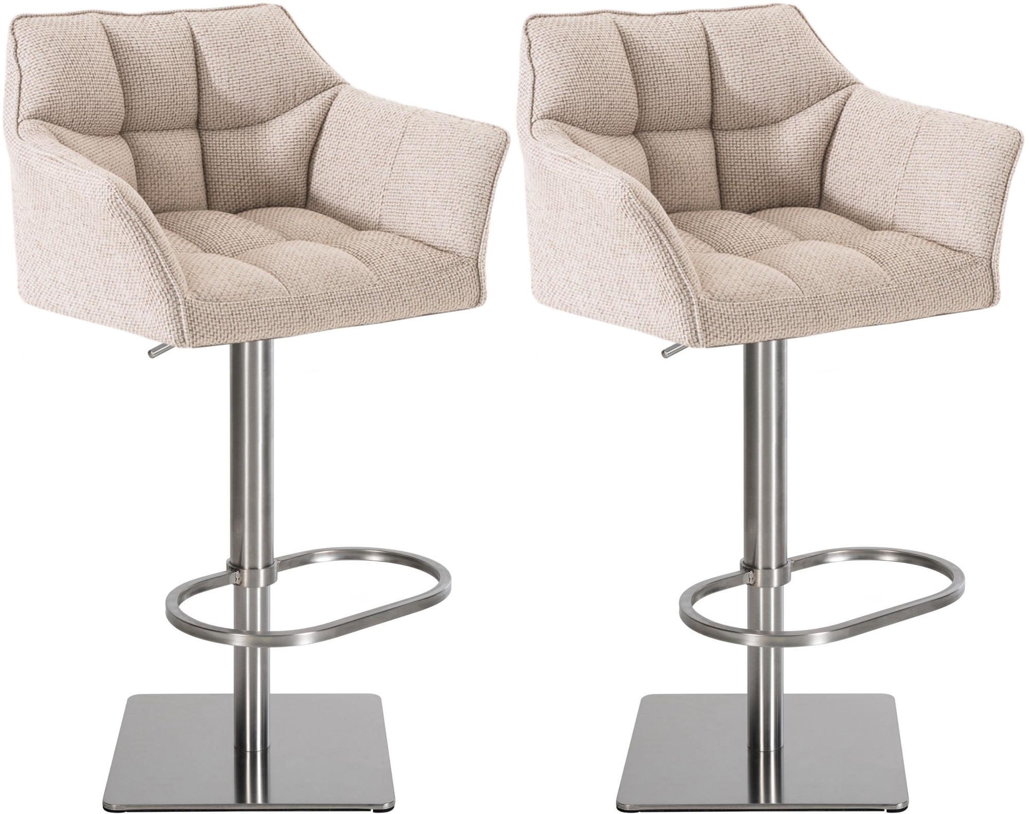 BARHOCKER 2er Set Stoff Elfenbein - Edelstahlfarben/Creme, Textil/Metall (64/88/45cm) - CLP