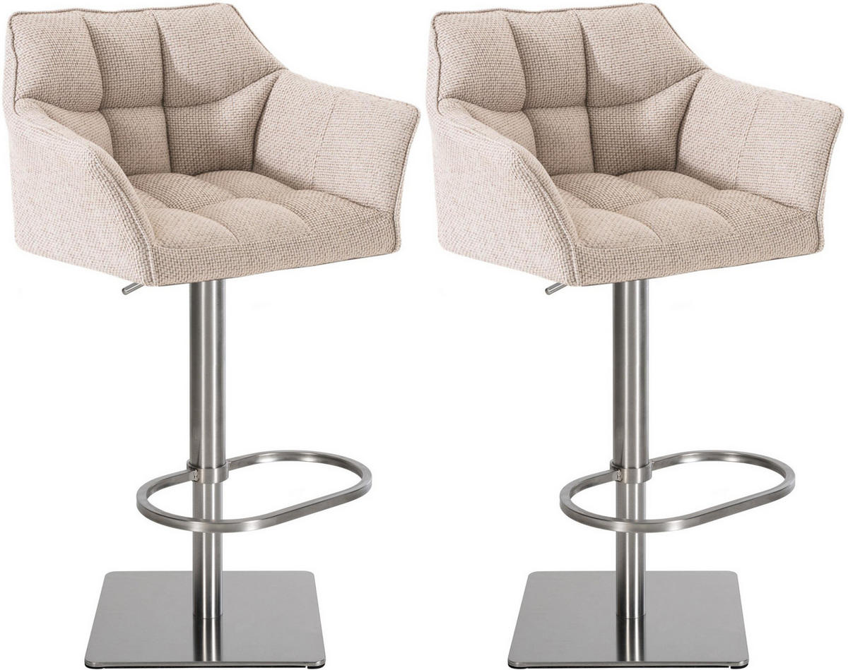 BARHOCKER 2er Set Stoff Elfenbein - Edelstahlfarben/Creme, Textil/Metall (64/88/45cm) - CLP