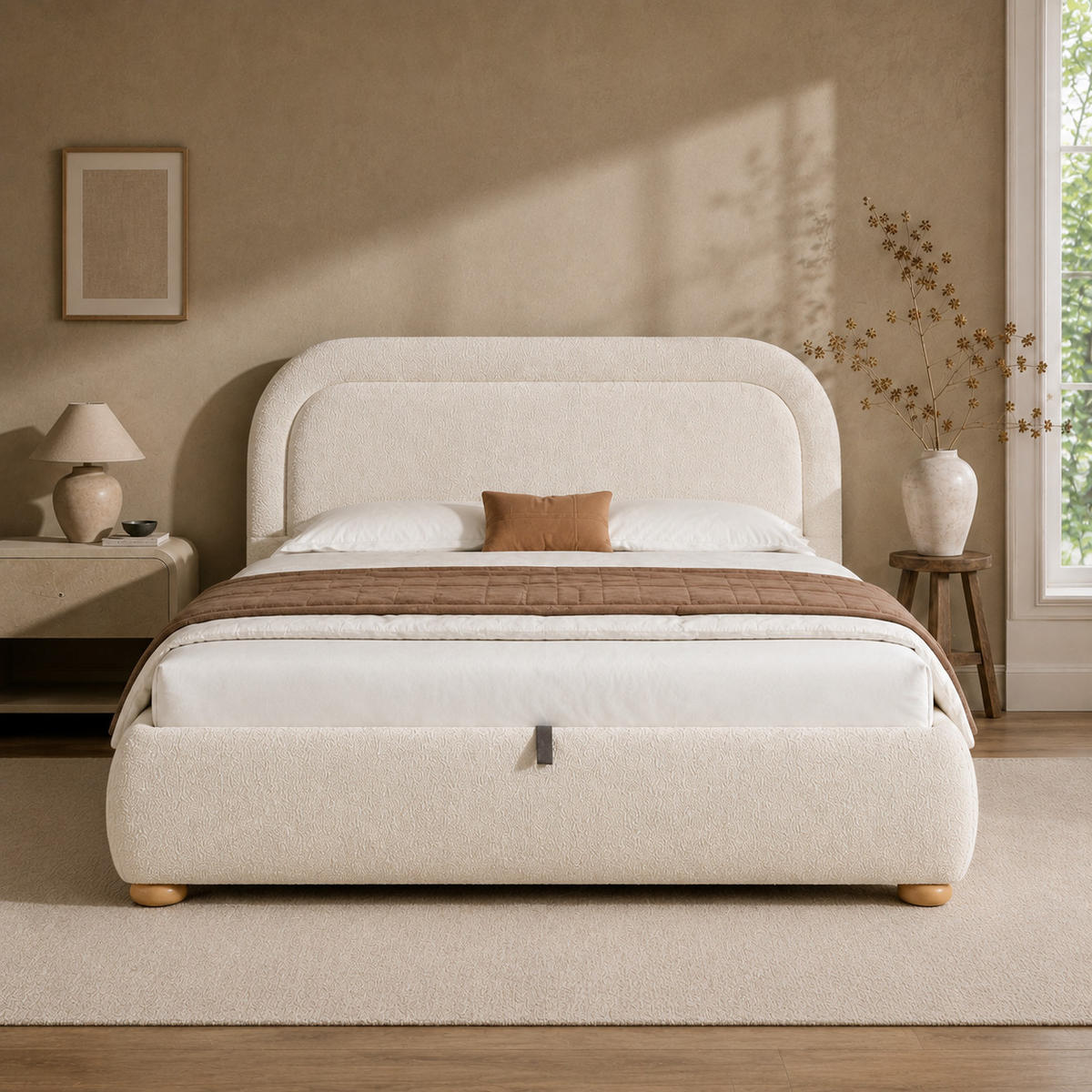 STAURAUMBETT 140/200 cm mit Hydraulik, Bouclé-Bezug, DE-03056, in Beige - Beige, Metall (140/200cm) - ComfortXL