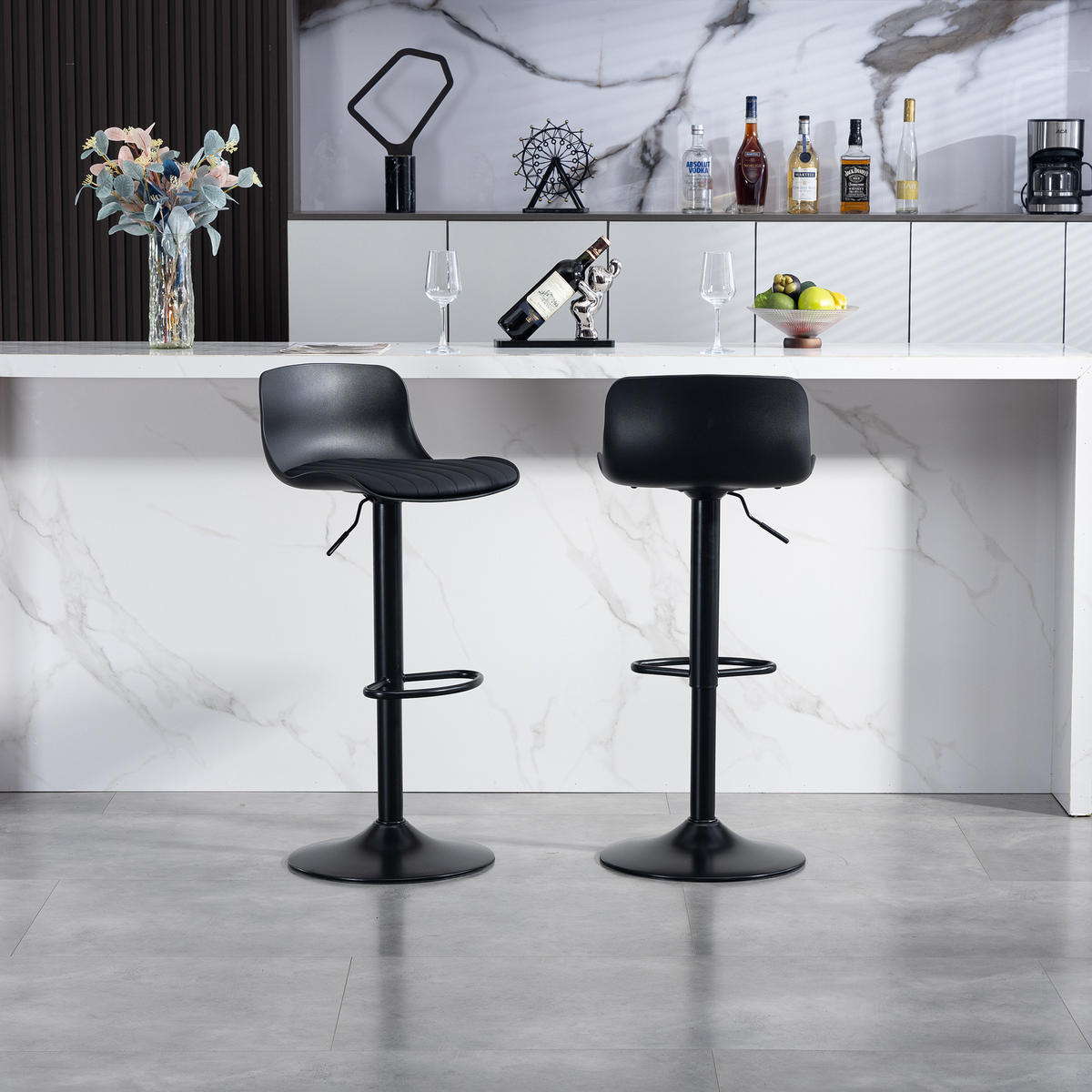 BARHOCKER Schwarz 2er-Set mit Kunstleder drehbar & höhenverstellbar - Schwarz, Metall (43/80/44cm) - PANGIVO