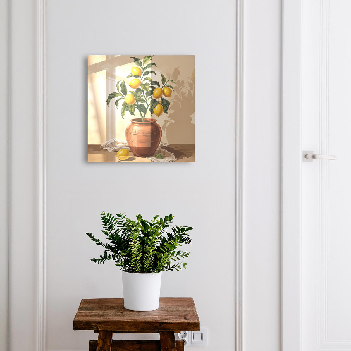 SCHLÜSSELBOX Weiß 30x30 cm – Türöffnung nach rechts - Zitronenbaum - Gelb, Metall (30/30/5cm) - TULUP