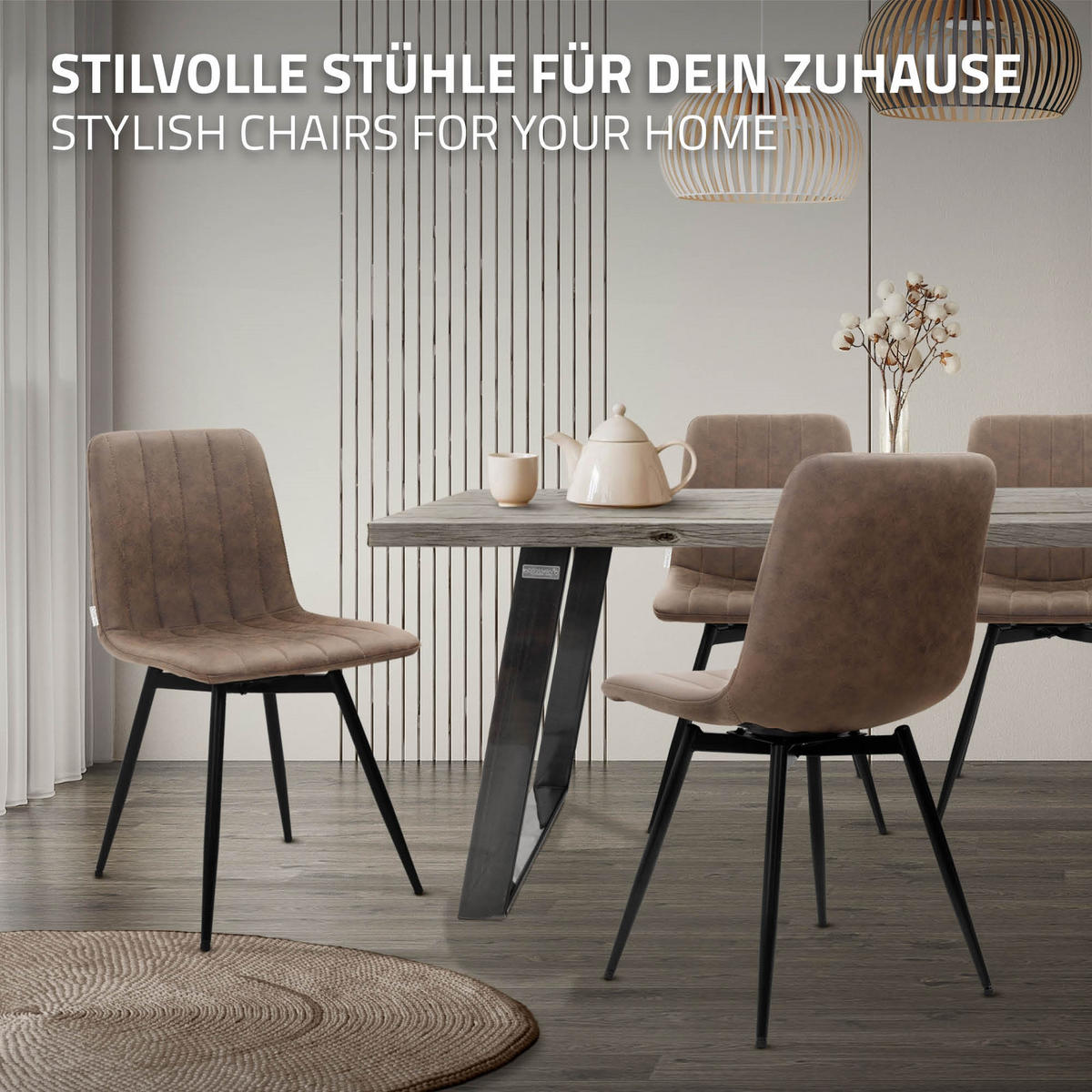 ESSZIMMERSTÜHLE 2er Set drehbar Küchenstühle gepolstert aus Kunstleder Braun - Schwarz/Braun, Textil/Metall (43/81/52cm) - ML-DESIGN