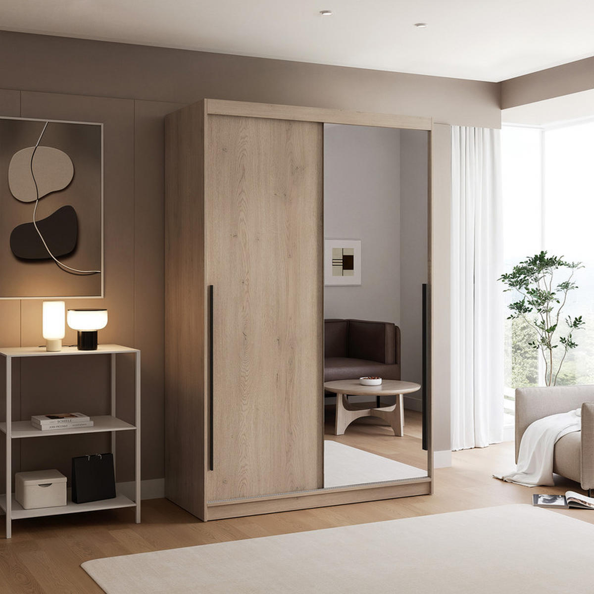 SCHWEBETÜRENSCHRANK SILENTE 140/60/215 cm, 2-türig, Cremona-Eiche - Eichefarben, Holzwerkstoff (140/215/60cm) - Idohome