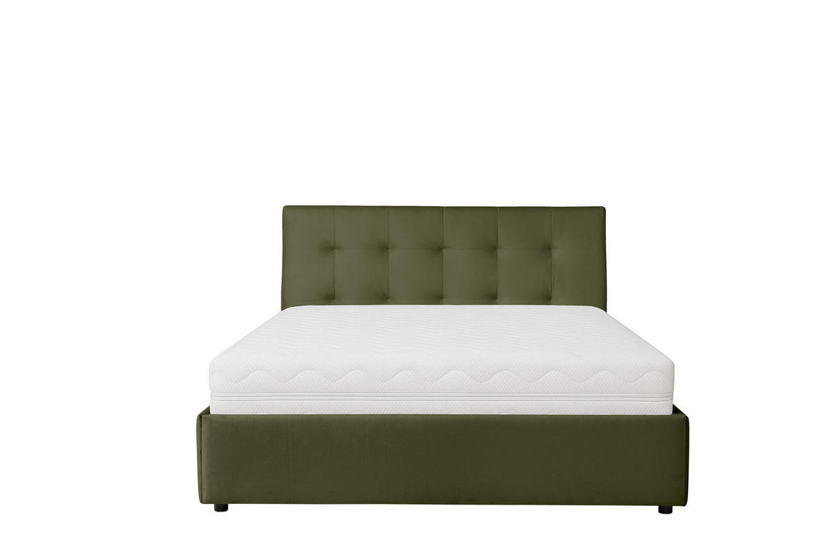 POLSTERBETT mit Bettkasten und Matratze SOLIS, Olivgrün, 140x200 cm - Olivgrün, Textil (140/200cm) - KS Home Concept