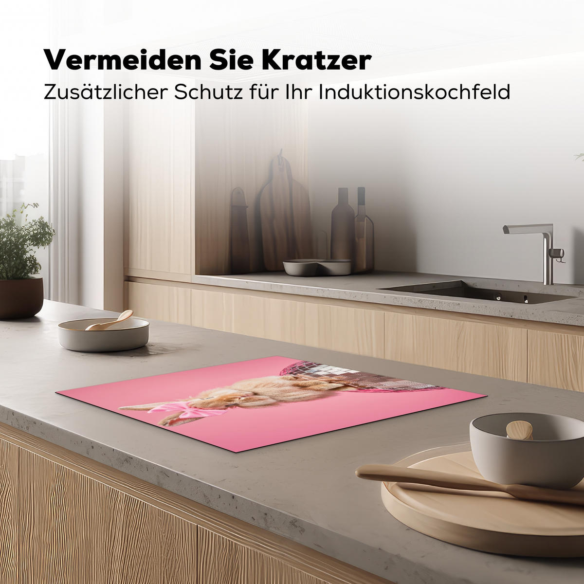 HERDABDECKPLATTE Schleife - Discoball - Kaninchen Abdeckung Ceranfeld 59x51 cm - Pink, Kunststoff (59/51/0.2cm) - MuchoWow