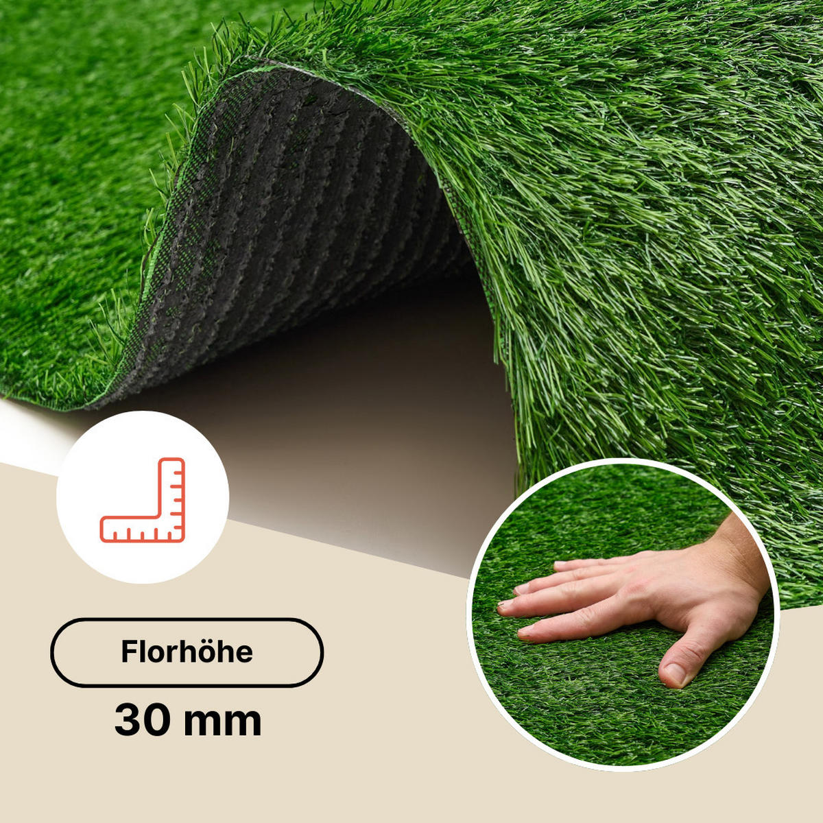KUNSTRASEN Canyoo 30 mm – Rasenteppich für Garten & Terrasse, UV-beständig 200/200 cm - Grün, Textil (200/200cm) - Tapiso